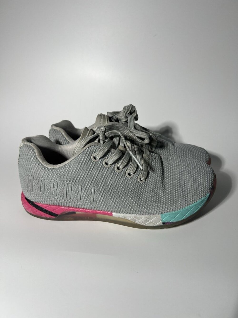 NOBULL SuperFabric Trainer Gray Pink Blue Women’s Size 6 - Picture 2 of 10
